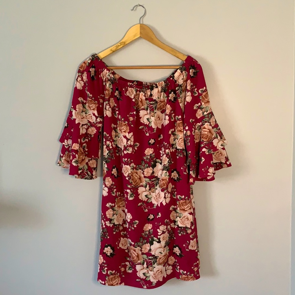 Floral Off the Shoulder Dress with Pockets